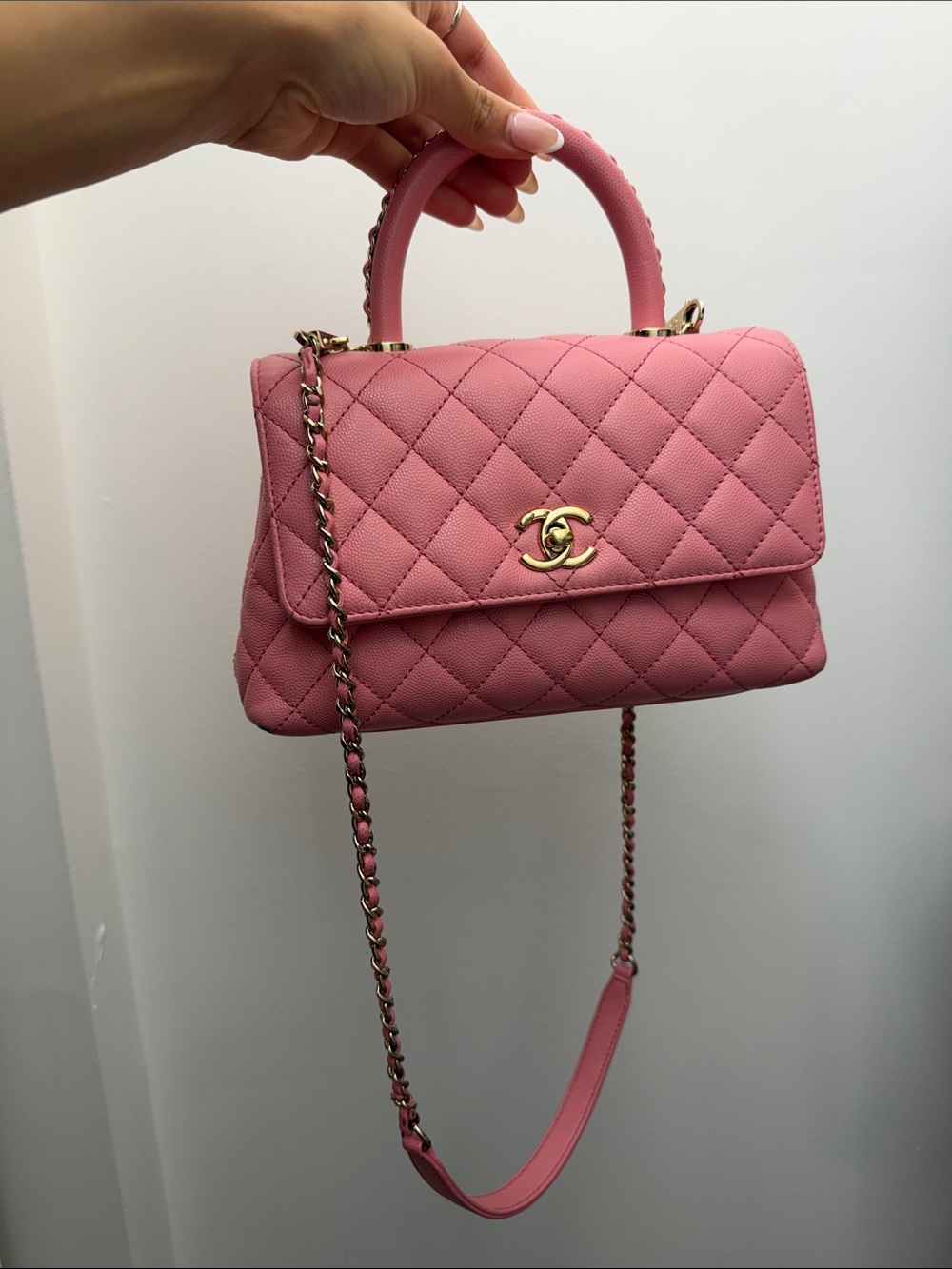 Chanel small coco handle pink microchipped
